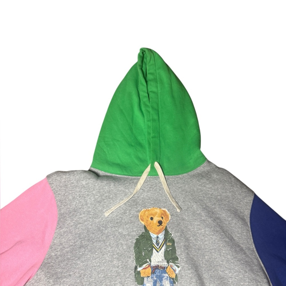 Polo Ralph Lauren Men's Polo Bear Colorblock Hoodie Gray Pink Large - Picture 5 of 12
